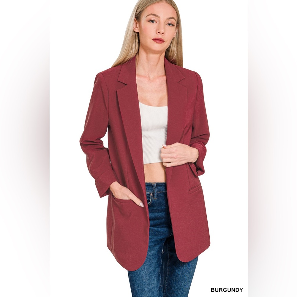 Zenana WOVEN LONG SLEEVE OPEN FRONT CLASSIC BLAZER